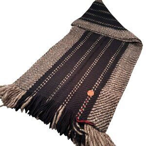 Manos Del Uruguay Scarf Shawl Merino Wool Fringe Handspun Vintage Stripped Black